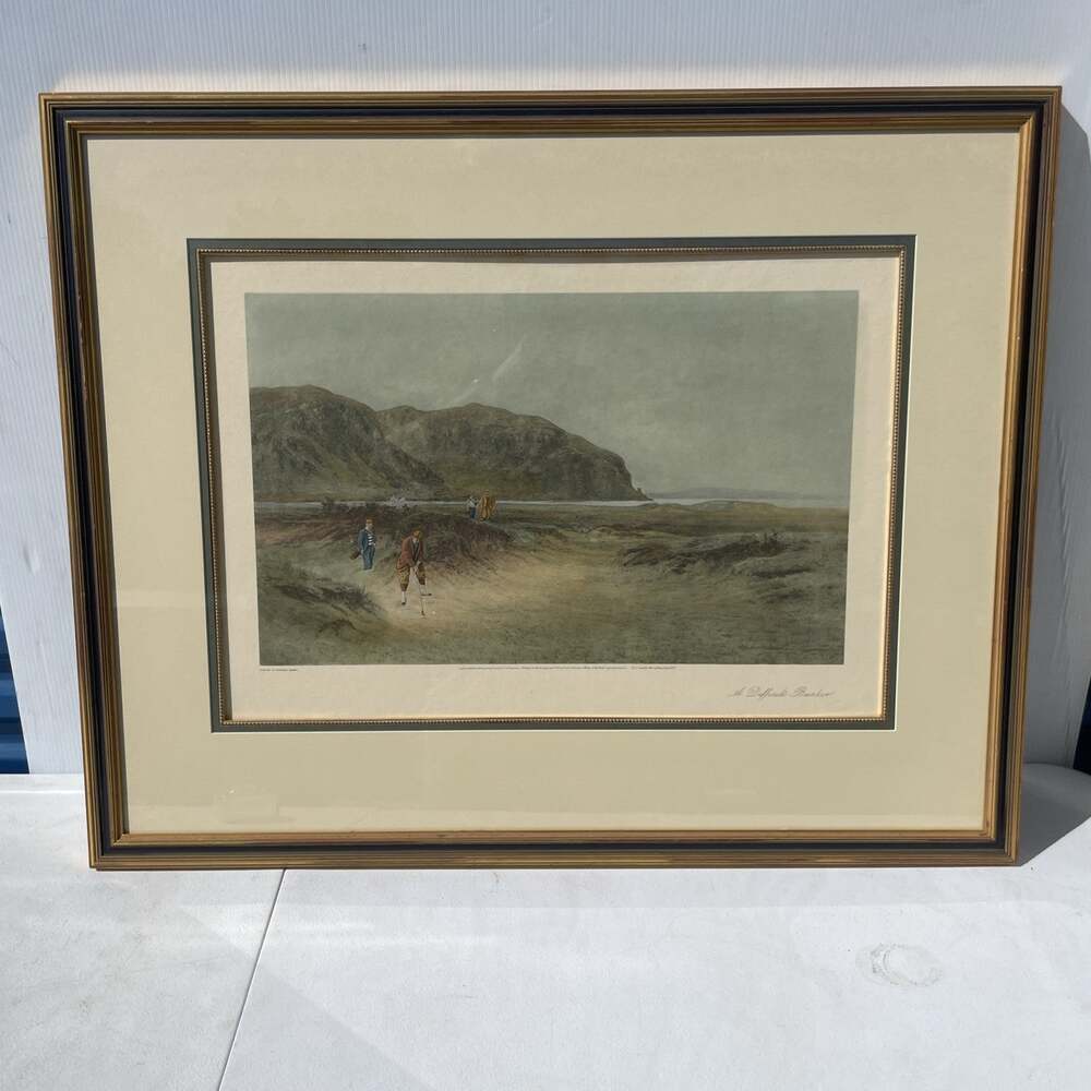 Douglas Adams "A Difficult Bunker" framed & matted hand colored art print 27x19